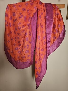 Scoop 100% Silk Vibrant Orange & Magenta Leopard Print Scarf